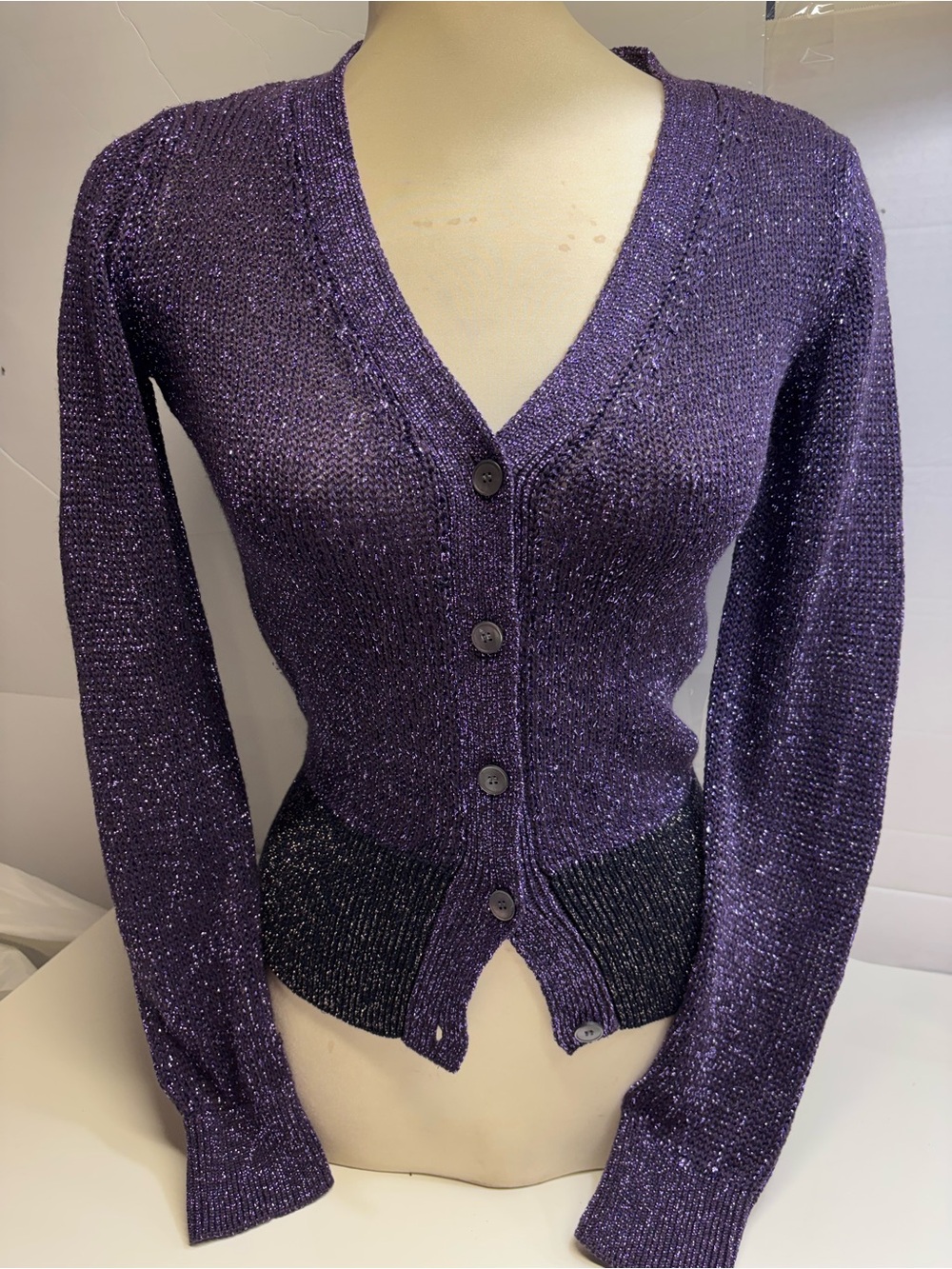 Vintage Miu Miu Metallic Lurex Cardigan Sweater Purple Black